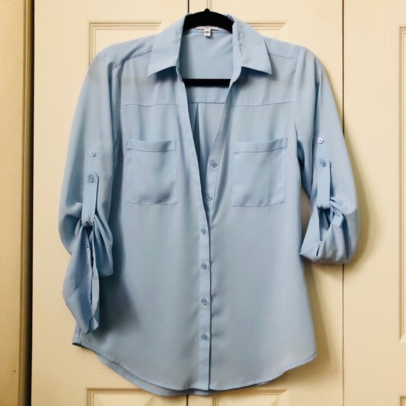 Express Tops - EXPRESS Portofino Shirt Slim Fit Periwinkle Small